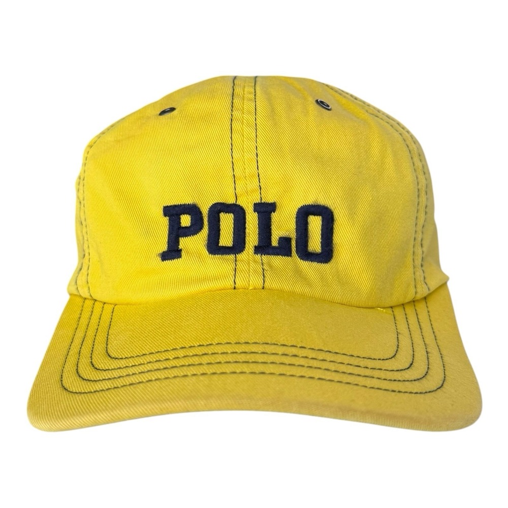 Vintage 90s Polo Ralph Lauren Yellow POLO Spellout Hat Strapback Dad Cap